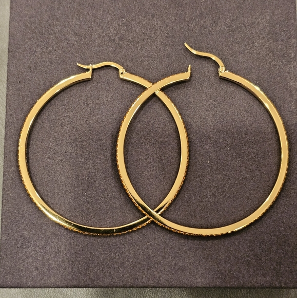 Citrine 2.25" hoop earrings set in 14k gold plated sterling silver. Hinged clasp - Picture 10 of 10